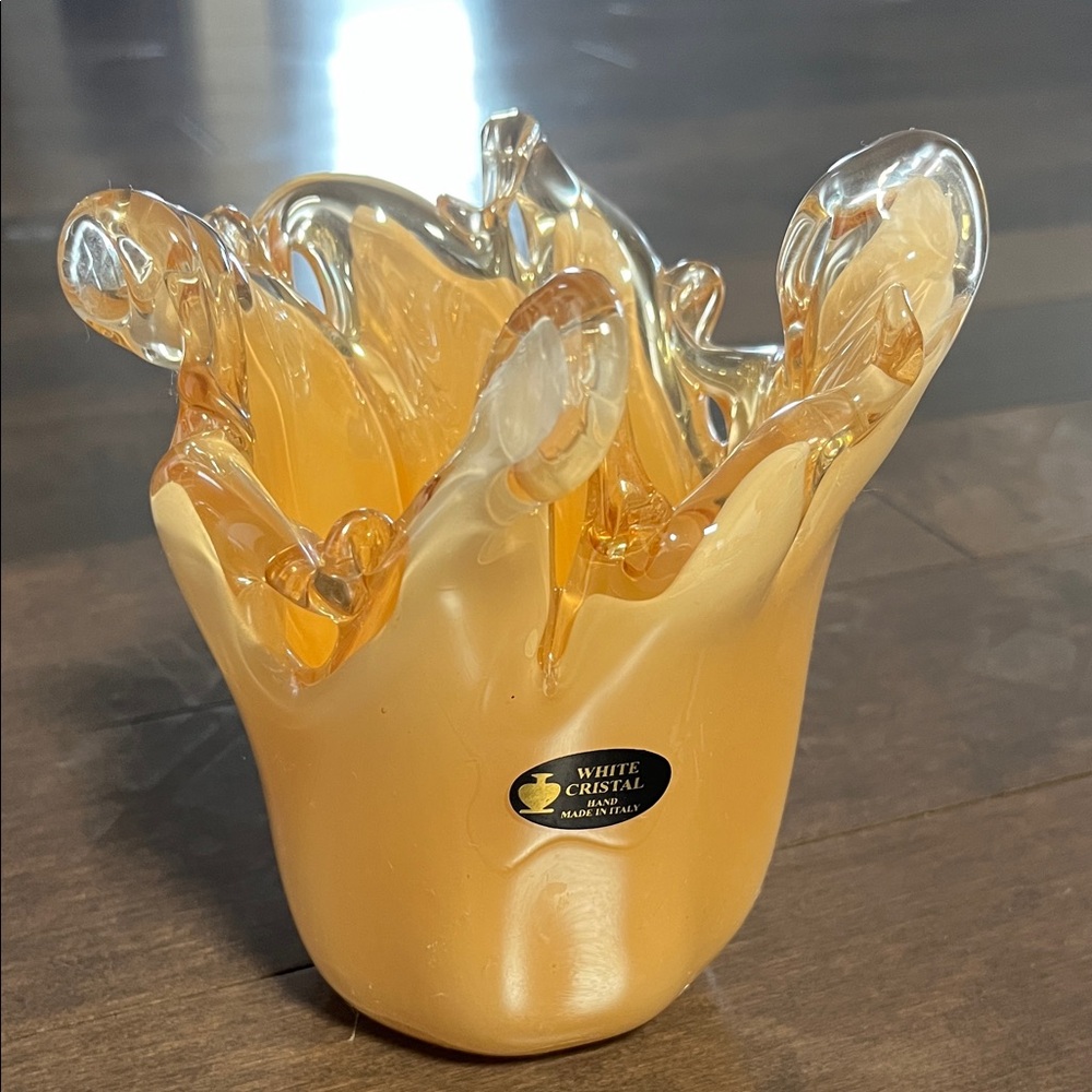 Murano White Crystal Amber Glass Vase